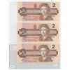 Image 1 : 3 Consecutive 1986 Canadian $2 Bills Uncirculated