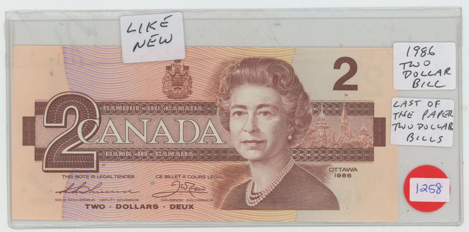 1986 Canadian $2 Bill