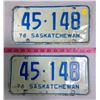 Image 1 : Pair of 1976 SK Licence Plates