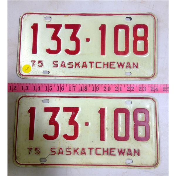 Pair of 1975 SK Licence Plates