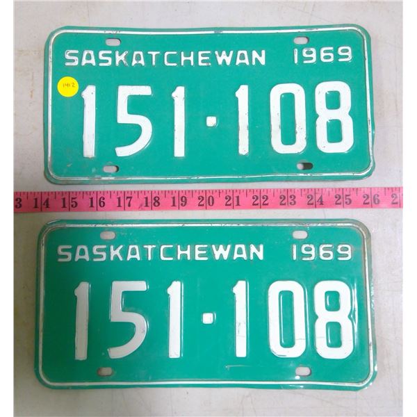 Pair of 1969 SK Licence Plates