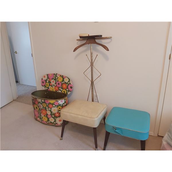 Mid century cloths horse stool, hamper, stool C