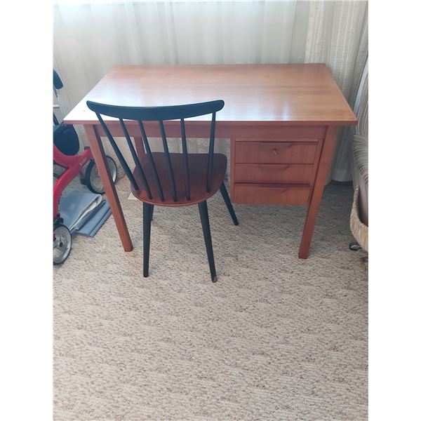 Teak mid century desk, chair, C