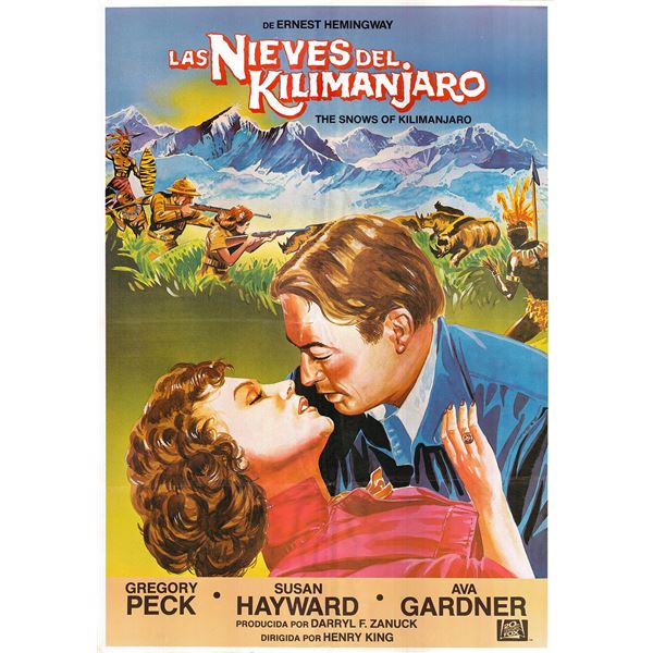 Las Nieves Del Kilimanjaro (The Snows of Kilimanjaro) original 1952 vintage Spanish one sheet movie 