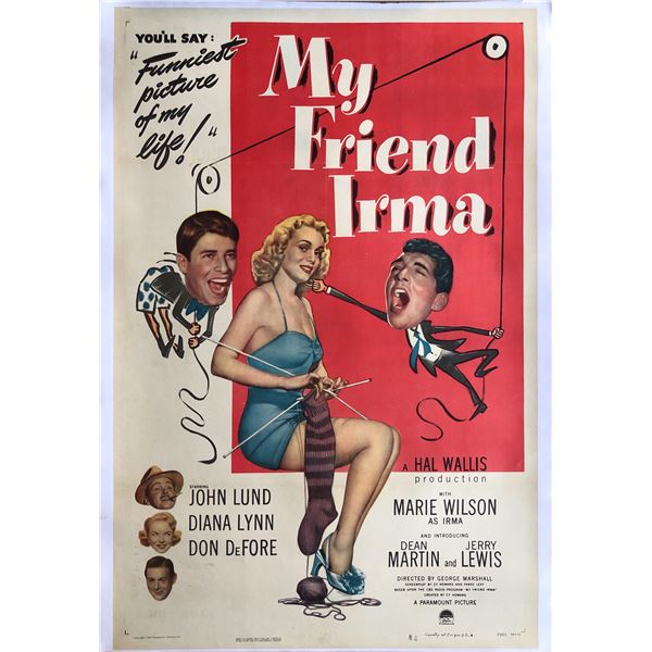 My Friend Irma 1949 original vintage linen backed one sheet movie poster