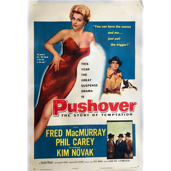 Pushover 1954 original vintage line backed one sheet movie poster