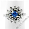 Image 3 : Vintage 14kt White Gold 0.90 ctw Round Sapphire and Diamond Flower Cluster Ring
