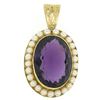 Image 1 : Vintage 14kt Yellow Gold Oval Amethyst and Pearl Halo Pendant