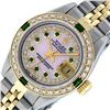 Image 2 : Rolex Ladies 2 Tone MOP Diamond & Emerald Oyster Perpetual Datejust Wristwatch
