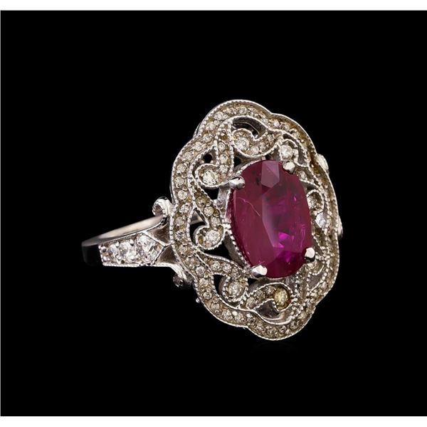 GIA Cert 2.53 ctw Ruby and Diamond Ring - 14KT White Gold