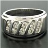 Image 5 : Men's 14k White Gold 1.00 ctw Round Diamond Diagonal Channel WIDE BOLD Band Ring