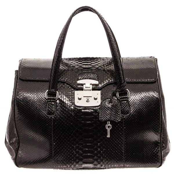 Gucci Black Snakeskin Lady Lock Top Handle Tote