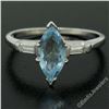 Image 2 : Vintage 14kt White Gold 1.20 ctw Marquise Aquamarine and Baguette Diamond Ring