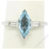 Image 4 : Vintage 14kt White Gold 1.20 ctw Marquise Aquamarine and Baguette Diamond Ring