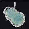 Image 2 : 18k White Gold AGL Carved Grayish Green Jadeite Jade VS F 2.1 ctw Diamond Pendan