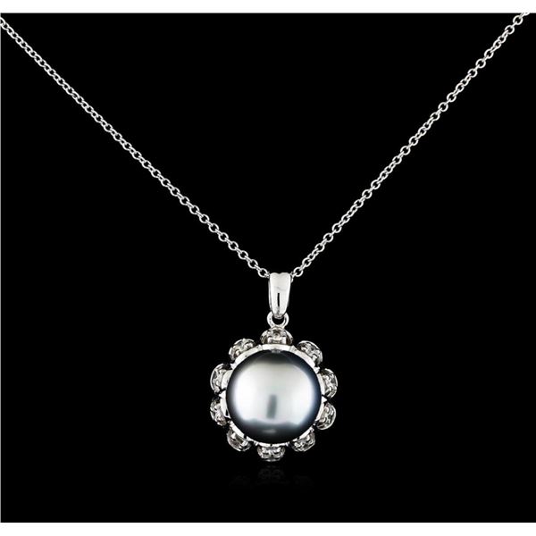 0.30 ctw Pearl and Diamond Pendant With Chain - 14KT White Gold