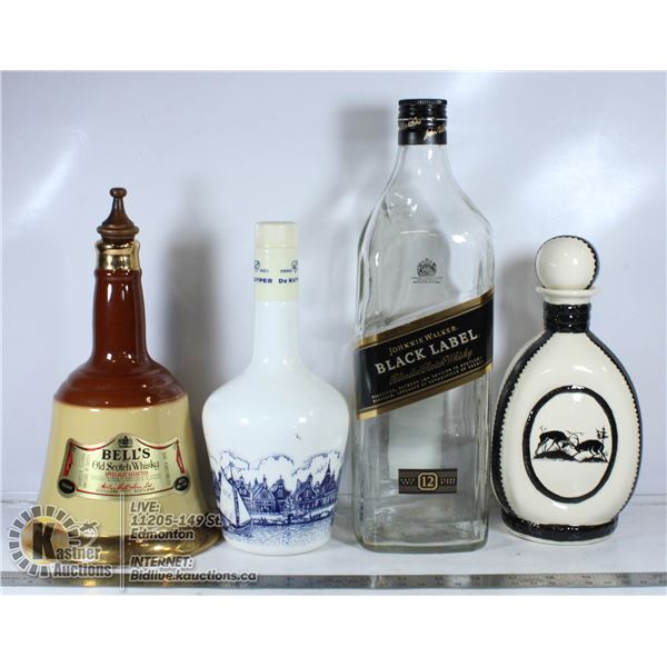 4 ANTIQUE LIQUOR BOTTLE DECOR