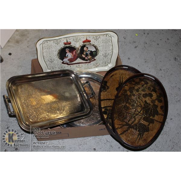 LOT OF SERVING TRAYS - QUEEN & SILVER PLATE