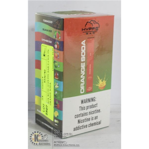 BOX WITH 10 HYPPE BAR E-CIGS 5% ORANGE SODA