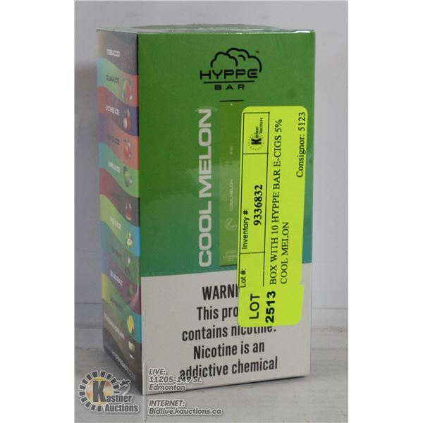 BOX WITH 10 HYPPE BAR E-CIGS 5% COOL MELON