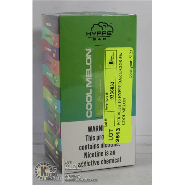 BOX WITH 10 HYPPE BAR E-CIGS 5% COOL MELON