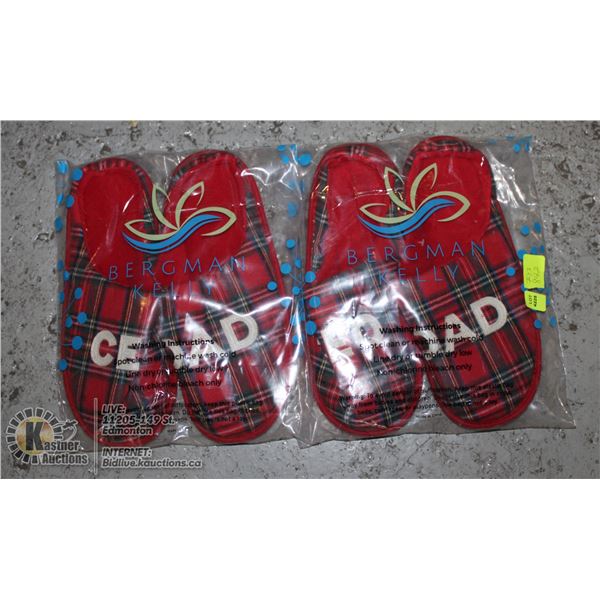 TWO PAIRS 11-12 RED PLAID CEO DAD SLIPPERS. NEW.