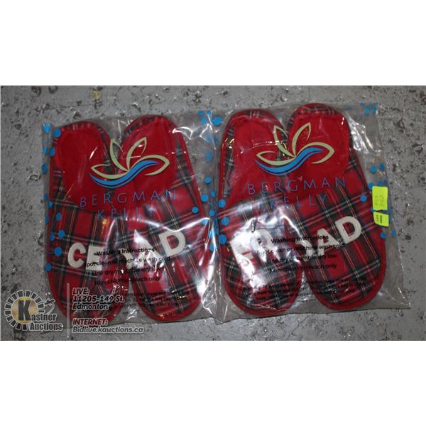 TWO PAIRS 11-12 RED PLAID CEO DAD SLIPPERS. NEW.