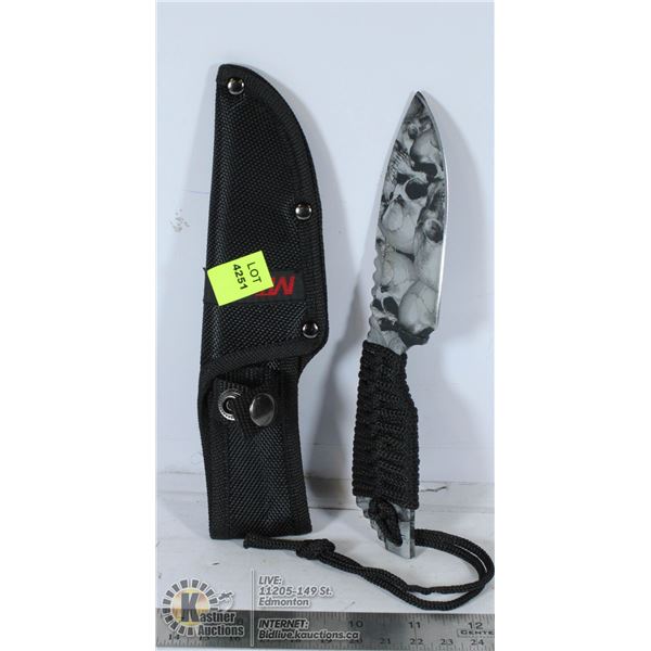 KNIFE WITH THE SKULL DESIGN AND SHEATH