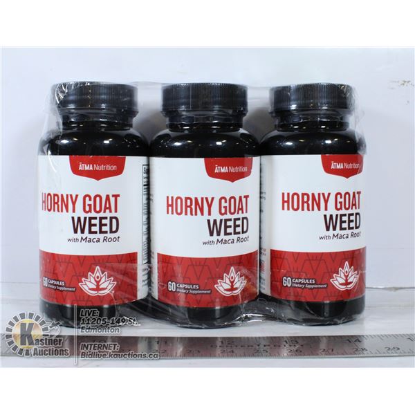 LOT OF 3 BOTTLES HORNY GOAT WEED 60 CAPS