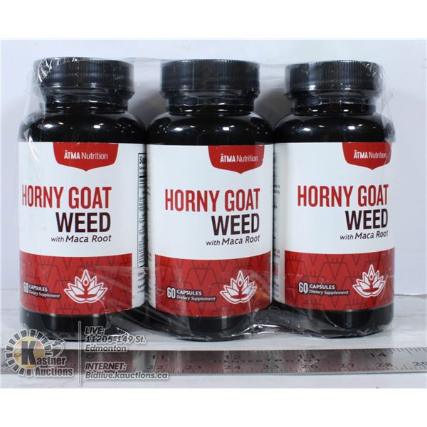 LOT OF 3 BOTTLES HORNY GOAT WEED 60 CAPS