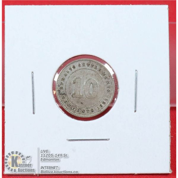 1895 VICTORIAN SILVER 10 CENT STRAITS SETTLEMENTS