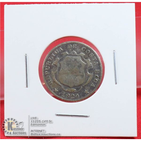 1924 COSTA RICA SILVER 25 CENTIMOS