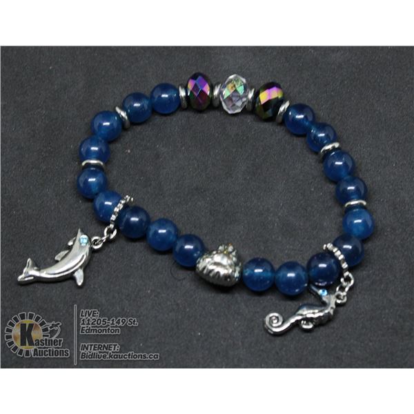 #304-BLUE APATITE/ SWAROVSKI CRYSTAL BRACELET