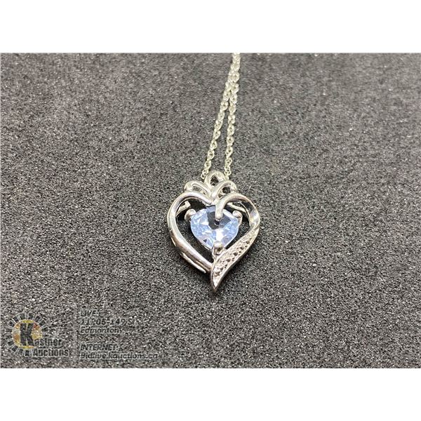 BZ419-195 SILVER CREATED AQUAMARINE 20" NECKLACE