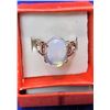 Image 1 : 11)  OVAL AND OPALINE RING SET IN 925 STAMPED