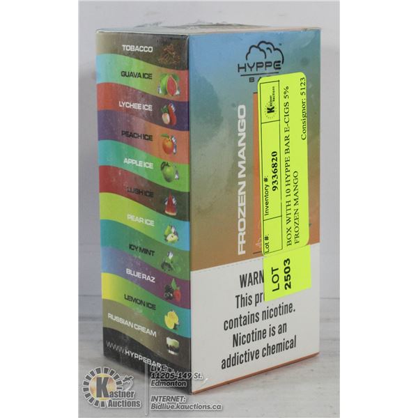 BOX WITH 10 HYPPE BAR E-CIGS 5% FROZEN MANGO
