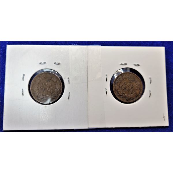 7)  LOT OF 2 US INDIAN HEAD PENNIES, 1904 & 1905