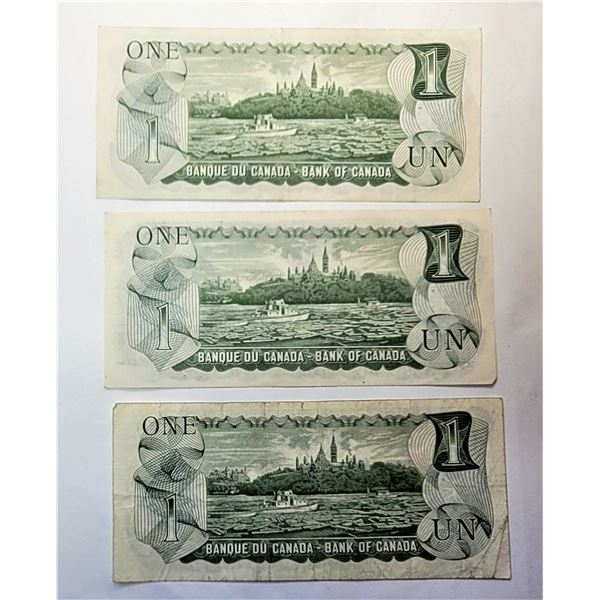 14)  LOT OF 3 CANADIAN $1.00 BANKNOTES