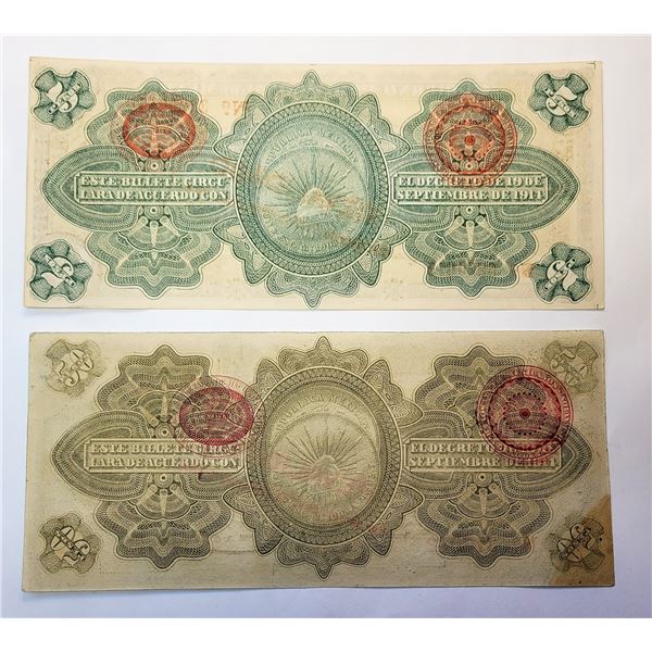 13)  LOT OF 2 MEXICAN BANKNOTES: 1919 5 PESO