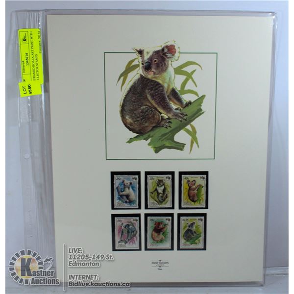 UNFRAMED KOALA ART PRINT WITH COLLECTOR STAMPS