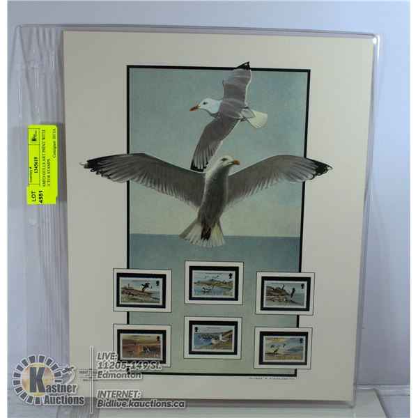 UNFRAMED GULLS ART PRINT WITH COLLECTOR STAMPS
