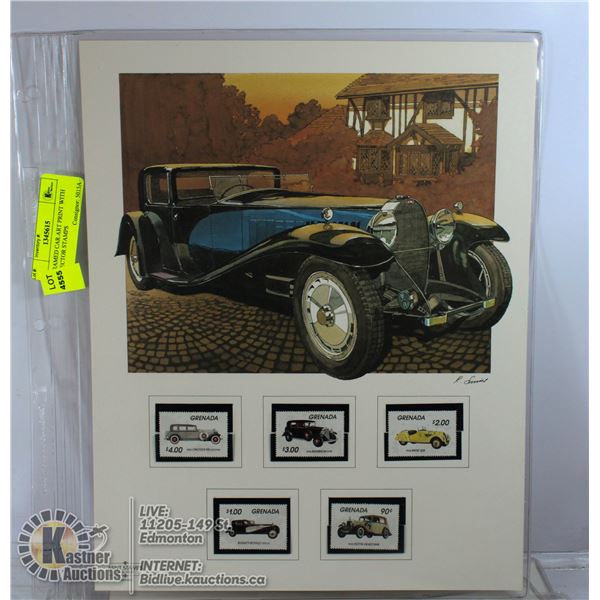 UNFRAMED CAR ART PRINT WITH COLLECTOR STAMPS