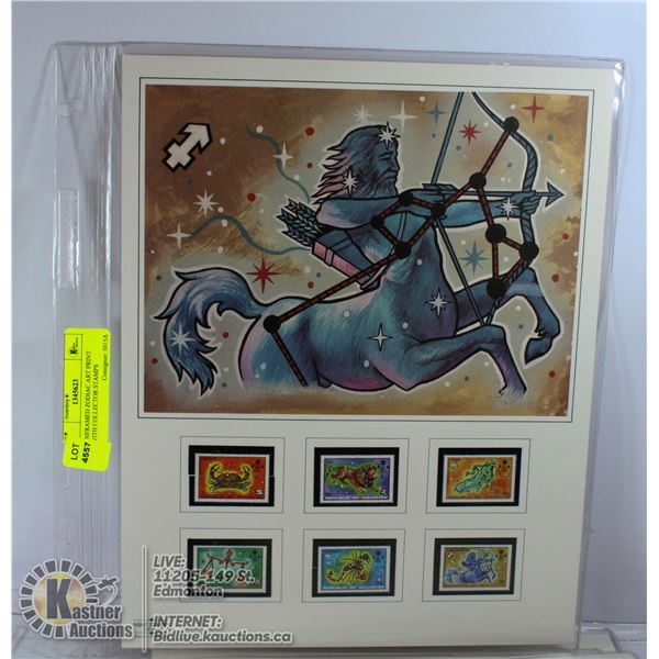 UNFRAMED ZODIAC ART PRINT WITH COLLECTOR STAMPS