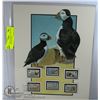 Image 1 : UNFRAMED PUFFIN ART PRINT WITH COLLECTOR STAMPS