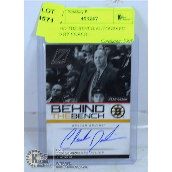 BEHIND THE BENCH AUTOGRAPH CARD BY COACH :