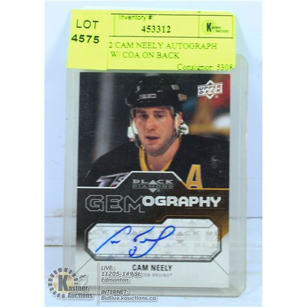 2011-12 CAM NEELY AUTOGRAPH CARD W/ COA ON BACK