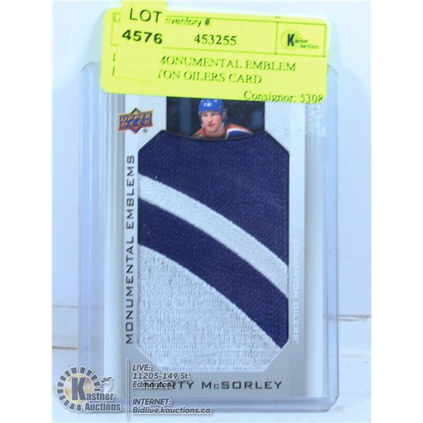 LARGE MONUMENTAL EMBLEM EDMONTON OILERS CARD