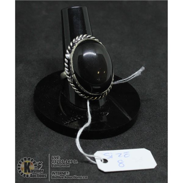 #264-NATURAL BLACK OBSIDIAN RING SIZE 8