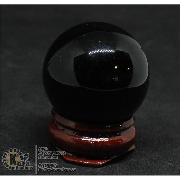 #280-NATURAL BLACK OBSIDIAN SPHERE BALL + STAND