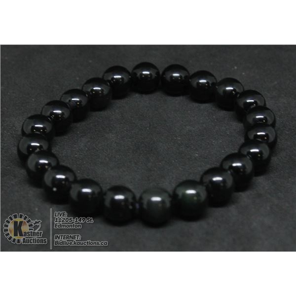 #217- NATURAL BLACK OBSIDANT BEAD BRACELETE 8 MM